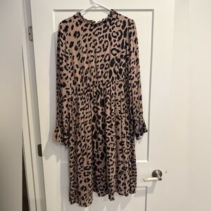 Roolee Leopard Print Long Sleeve Dress